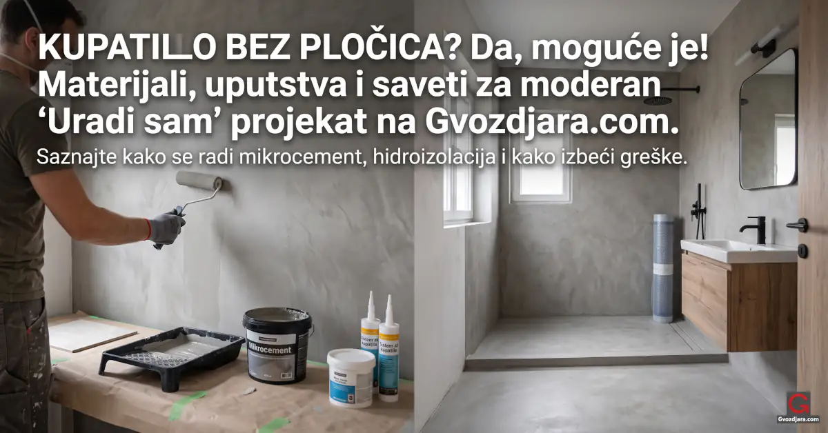 Majstor nanosi sivi mikrocement na zid kupatila i finalni izgled modernog kupatila bez pločica.