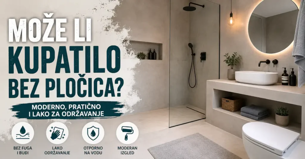 Moderno kupatilo bez pločica sa mikrocementnim zidovima i podom, tuš-kabinom i umivaonikom
